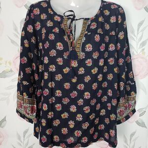 NEW LOFT Pretty Black Pink Floral Top Blouse womens S NWT Small Boat Neck